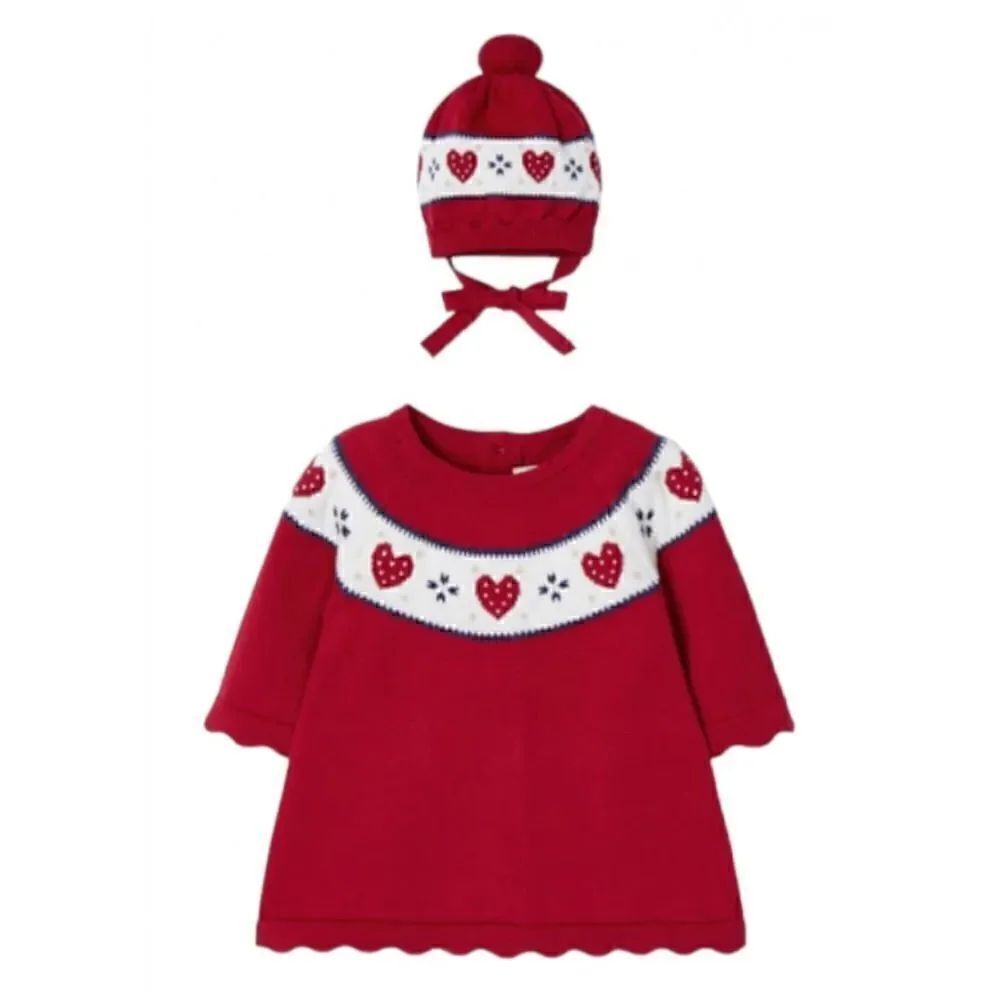 MAYORAL NEW WITH TAGS KNITTED DRESS WITH HAT SIZE 2-4 MONTHS